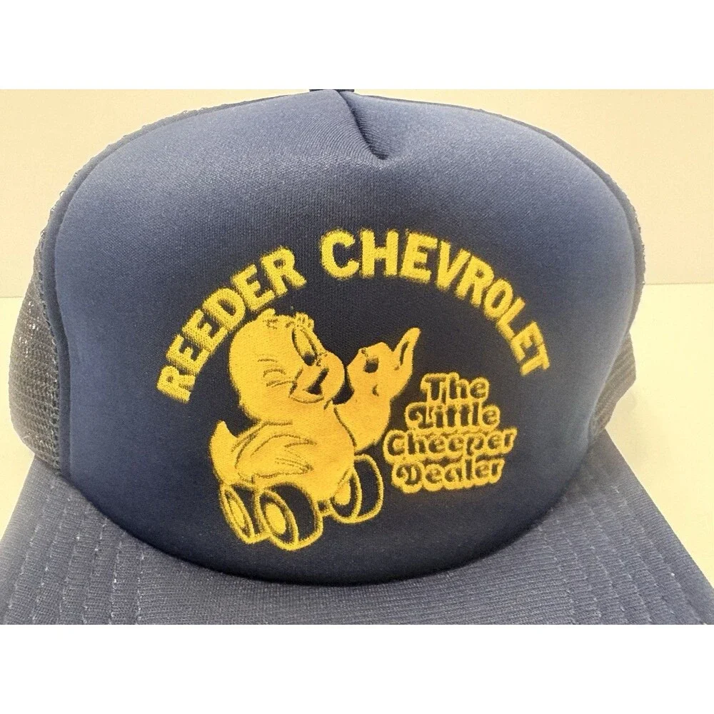 Reeder Chevrolet Trail Trucker Snapback Hat Cap VTG Retro Blue
